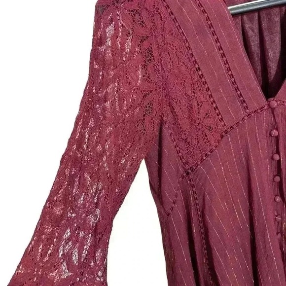 Dress Mini Long Sleeved Burgundy Gold Boho Altar'd State Size M - Picture 6 of 8